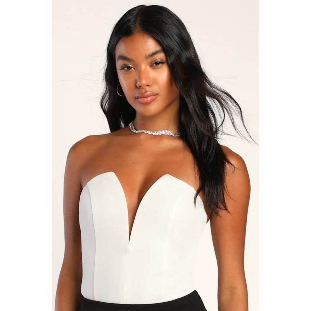 Lulus Babe Alert Ivory Notched Strapless Bodysuit White - Size L
